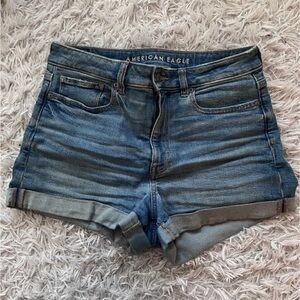 American Eagle Outfitters Distressed Blue Denim Roll-Hem Shorts